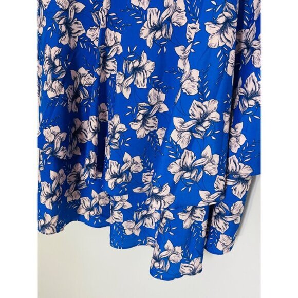 Eliza J Blue & White Floral Print Dress V-Neck 3/4 Sleeve Fit & Flare Size 12 - Picture 5 of 7